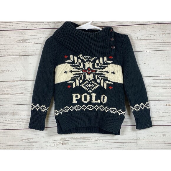 POLO RALPH LAUREN KIDS Sweater Boys 2T Christmas Spellout Logo Alpaca Wool Nylon - Picture 1 of 5
